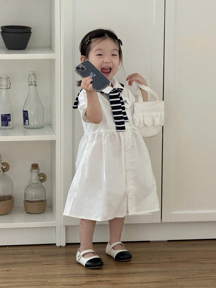 SHEIN Baby Girl Fashion College Style Long Sleeve Dress With Matching Shawl Set, Suitable For Daily Wear, Outings And School - Multicolor - View 1