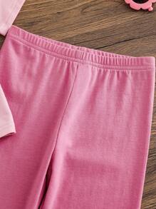 2 pezzi Set composto da maglietta girocollo in maglia monocolore e pantaloni skinny per ragazze giovani