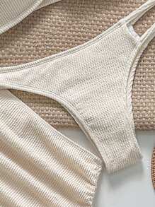 Swim Chiccia Set de 3 piezas de ropa elegante de vacaciones de verano para mujer con tirantes de costilla premium - Beis - Ver 4