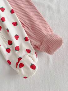 Loomiva 新生儿柠檬印花纯色针织柔软圆领长袖连脚连体衣和裤子两件套，适合男婴和女婴