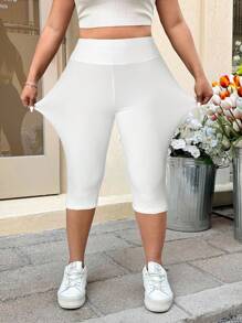 GalTyme Quần legging bó màu trắng cỡ lớn dài 3/4, phong cách thường ngày/nghỉ mát - trắng - Xem 1