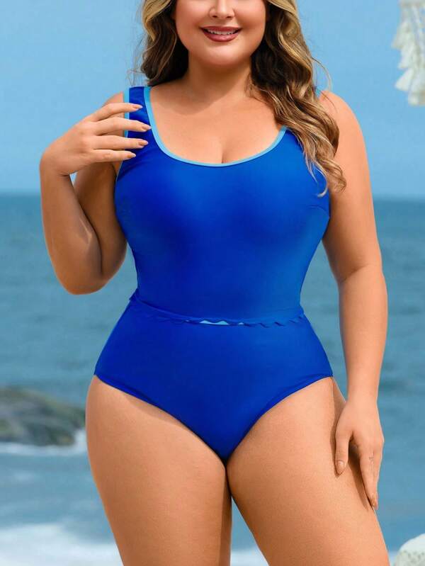 Swim SPRTY Women's Plus Size Solid Color Adjustable Strap Regular Shorts Sexy Sporty Beach Backless One-Piece Swimsuit Set