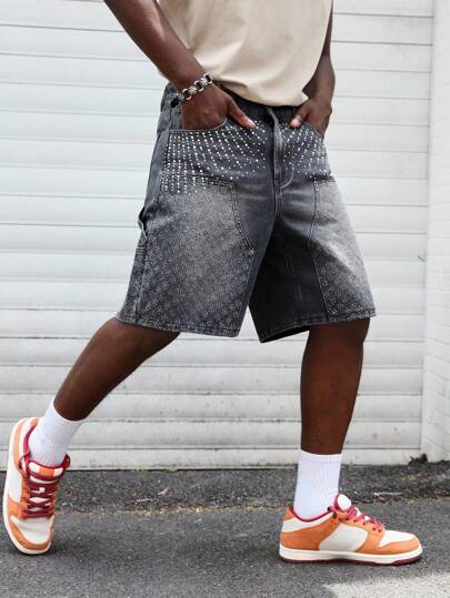 Street Life Men's Loose Casual Drill Distressed Denim Cargo Shorts