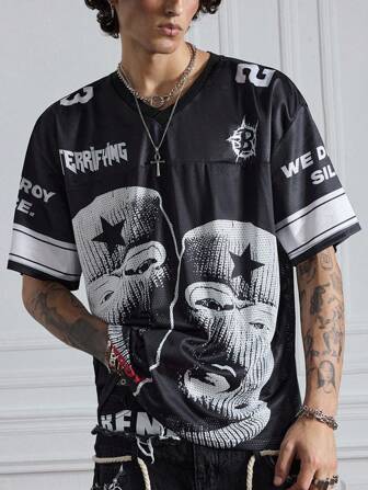 Street Life Camiseta deportiva de manga corta con estampado de leopardo y parches de malla para hombres