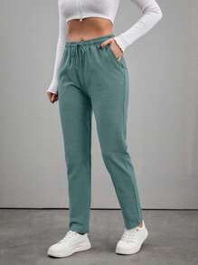 EURMUSE Women's Solid Color Drawstring Waist Pockets Casual Sweatpants, Versatile - Mint Green - View 4