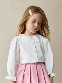 Girls Long Sleeve White Blouse Girls Elegant White Shirt Young Girl White Dressy Blouse - White - View 1