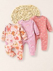 SHEIN Vintaside Kids 男婴三件套针织休闲打底裤，修身时尚裤装，优质面料。女婴三件套卡通动物彩虹印花打底裤，透气面料，适合夏秋季节，优雅可爱的设计，百搭家居服、运动服、休闲外出装 - 彩色 - 查看 5