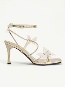 CUCCOO SZL Sandalias de tacón alto de mujer con diseño de mariposa de punta puntiaguda - Dorado - Ver 8