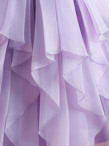 SHEIN Tween Girl Exaggerated Ruffled One Shoulder Big Bow Organza Dress