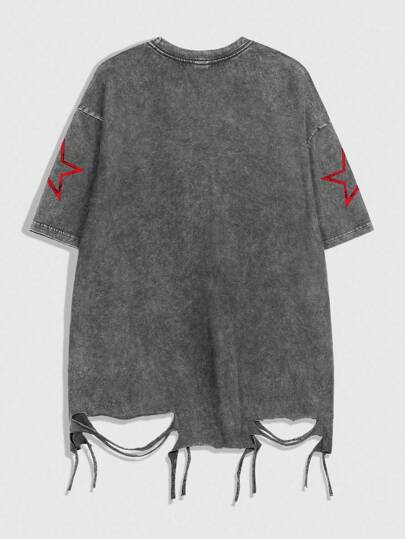 Goth T-shirt à manches courtes gothique d'été, imprimé vintage délavé et déchiré, pour Halloween