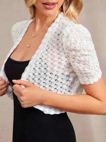 Amorya Women's Elegant Fashion White Lace Short Sleeve Cropped Thin Jacket, Suitable For Daily Commute And Versatile Wear, Autumn And Winter Cardigan For Women For Summer White Bolero - White - View 7