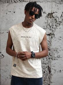 Manfinity EMRG 男士夏季字母印花圆领休闲宽松背心 - 卡其色 - 查看 5