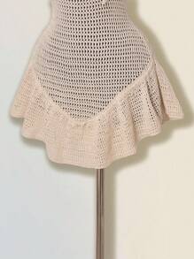 SHEIN ICON 女式夏季镂空钩针贝壳装饰荷叶边下摆吊带裙