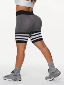 Rhythm Era Short deportivo sin costuras, de talla grande, con bloques de color y rayas para mujeres - Multicolor - Ver 7