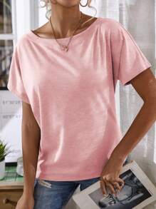 EMERY ROSE 蝙蝠袖纯色 T 恤 - 粉色 - 查看 4