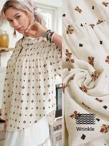 LanaWest New Women Short Sleeve Button Down Western Bohemian Style Casual Everyday Versatile Blouse - Apricot - View 3