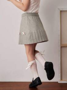 PrepCrw Young Girls' Academic Style Bow Accent Knitted Mini Skirt