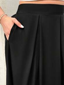 Firerie Plus Size Women's High Waist Grey Maxi Pleated A-Line Skirt With Pockets And Elastic Waistband, Back To School