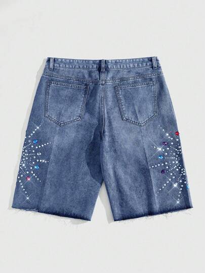 Street Life Pantalones cortos de mezclilla casuales de verano para hombres con diamantes brillantes