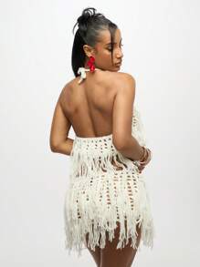 SUMWON WOMEN Crochet Fringe Festival Beach Two Piece Bohemian Holiday Resort Wear Summer Boho Set