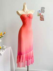 Soleia Bohemian  ,Boho, Romantic Floral ,Vacation, Floral  4th Of July Clothes  Rave Outfits White Graduation Dress Party Dress Graduation Outfit 4th Of July Dress  Butter Yellow 4th Of July Festival Concert Vacation Dress Vacation Ombre Long Dress With Metal Decor Ruffle Collar - Multicolor - View 4