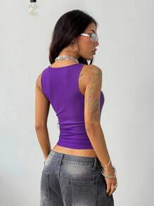 Coolane Women's Spring And Summer Festival Streetwear Vintage Y2K Basic Notched Stretchy Vest