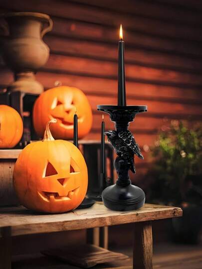 Goth 1 pieza Soporte de vela de cuervo de resina, decoración de mesa gótica, centro de mesa de fiesta de Halloween, accesorio de hogar de estilo victoriano, escultura de escritorio, decoración para fiesta, memorial, estilo oscuro, decoración del hogar