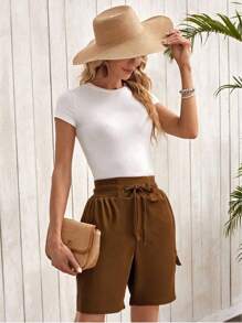 SHEIN LUNE Women's Utility Casual Shorts, Thin A-Line Loose Wide Leg Shorts