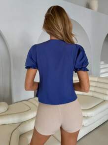 Roylia Women's Elegant Lace Patchwork Tie-Up Bow Sleeveless Tank Top, Summer - Blue - View 2