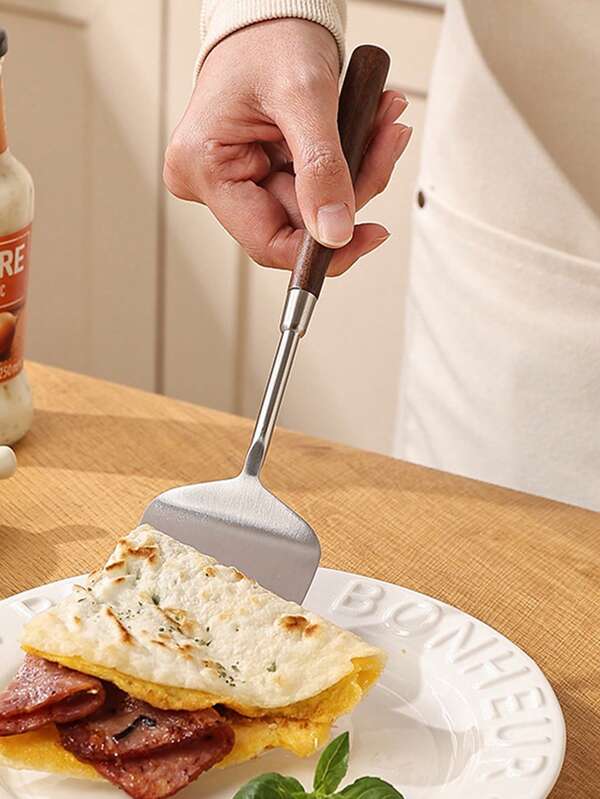 Zazumi 1 peça de fatia de bolo de aço inoxidável com cabo de madeira, cortador de tortas, cortador de bolo adequado para piqueniques, itens essenciais de cozinha Rama, ano novo, festa de Natal, jantar em família, suprimentos para restaurantes sofisticados, presente de inauguração de casa