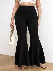 Firerie Plus Size Women Flared Pants, Elastic Waist Casual Pants For Going Out, Date, Dinner - Black - View 10