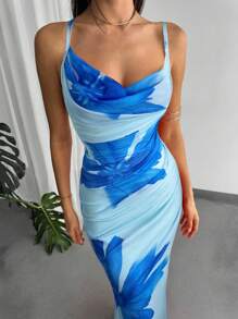 Firerie Váy Maxi hở lưng họa tiết lưới hoa gợi cảm thanh lịch lãng mạn mùa xuân/hè cho nữ, thích hợp cho tiệc tùng, bãi biển, trở lại trường, đêm hẹn hò, đám cưới, sinh nhật, lễ tình nhân - Màu xanh lam - Xem 3