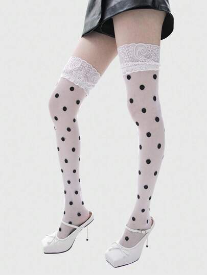 Kawaii 1 Stück modische weiße Strumpfhose mit Punktmuster, Damen Sommer dünne Strumpfhose/Leggings