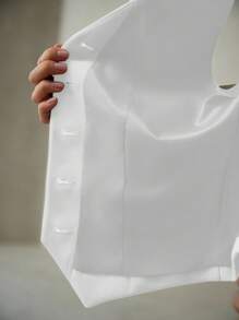 MOTF PREMIUM SOLID SINGLE BREASTED PLACKET BLAZER VEST - Beige - View 8