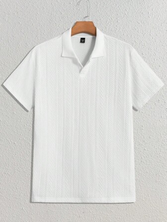 HIMLAND Herren Einfarbige Gestrickte Lässig-Polo-Shirt, Kragen einfaches weißes Hemd