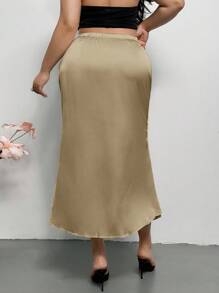 Firerie Damen Große Größen Satin Meerjungfrau Saum romantischer figurbetonter Rock, Apricot, Rückkehr zur Schule im Herbst