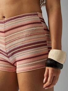 MISSGUIDED 钩针编织热裤高腰节日波西米亚风迷你短裤夏季海滩派对沙滩装 - 米色 - 查看 3