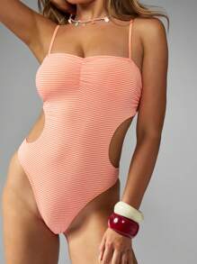 MISSGUIDED Striped Monokini Cutout One Piece Swimsuit Side Peek Ocean Beach Swimming Pool Summer Fashion High Leg Cut