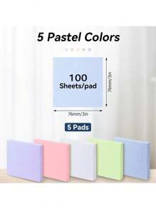 SHEIN Notas adhesivas 3x3, blocs de notas autoadhesivos en tonos pastel, fáciles de colocar, aptos para uso doméstico, oficina y escuela, 1/5 de bloque (100 hojas/bloque)