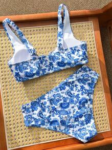 Swim Chiccia Traje de baño de 2 piezas para mujer con soporte de aro en U, nuevo, para vacaciones en la playa en verano - Azul y blanco - Ver 3