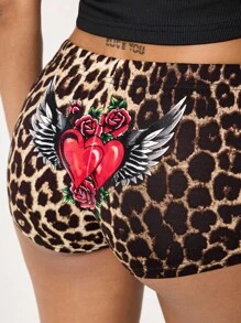 ROMWE Avant Y2K Vintage Style Heart Wing & Rose Print Women Shorts