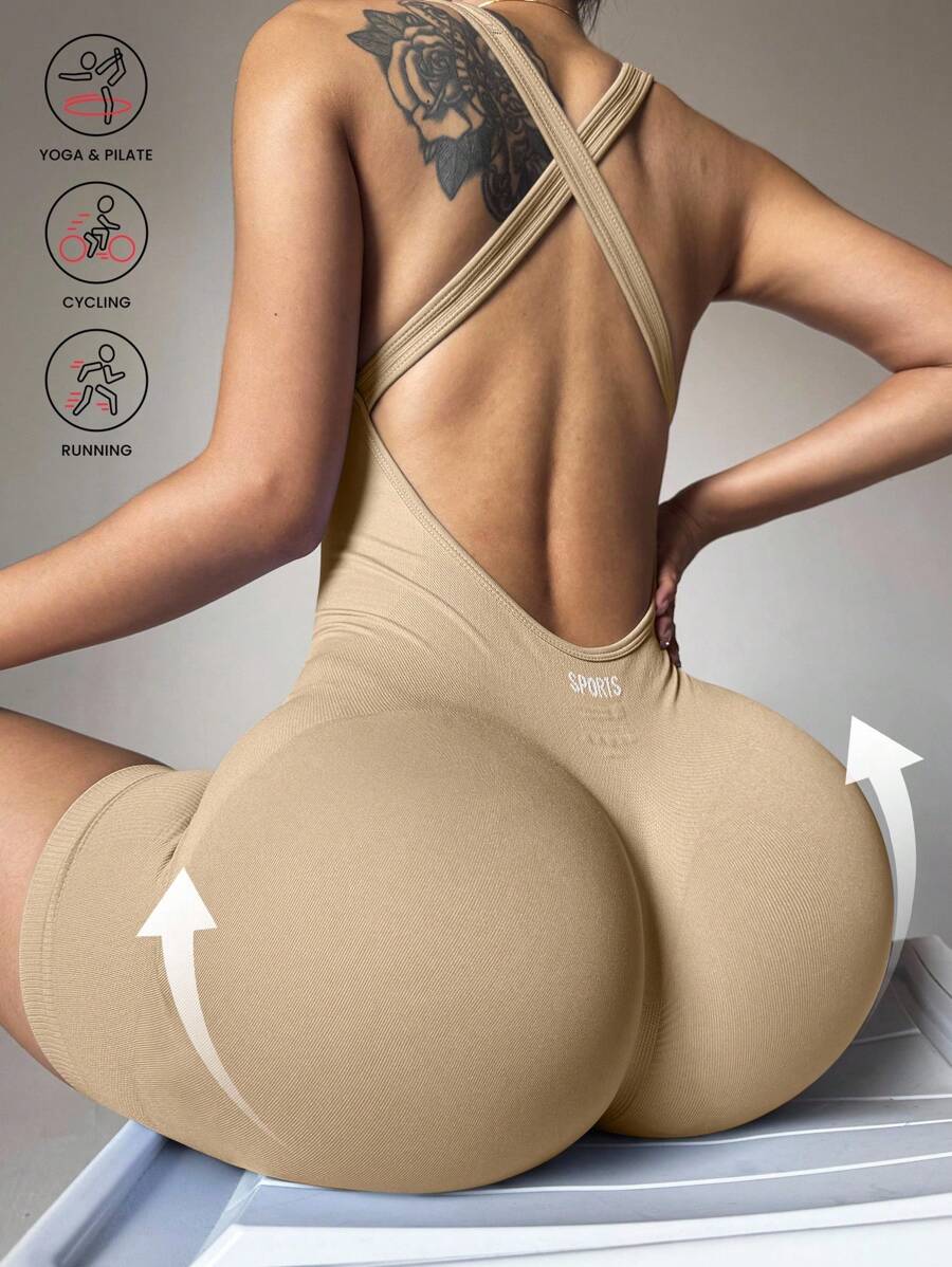 Slayoga Salopetă pentru sport de vară, fără mâneci, fără spate, cu bretele cu scrisori