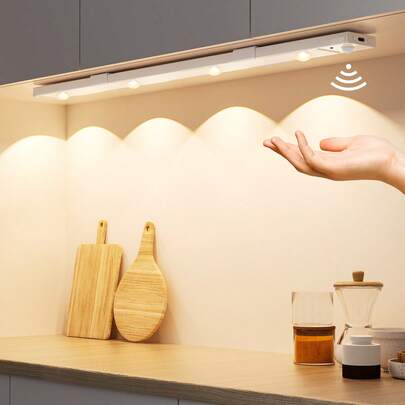 Teckwe 20CM/30CM/40CM/50CM 橱柜下照明，可充电电池供电 LED 夜灯，室内运动传感器灯，3 种模式壁橱灯，适用于厨房、楼梯、走廊、房间装饰的无线台下灯，白色