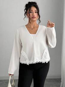 Elenzga Plus Size Women Elegant Woven Long Sleeve Lace Trim Fitted Apricot Jacket Fall Cloth For Women - Apricot - View 5