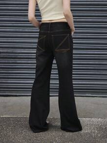 COUREZ 低腰宽松喇叭牛仔裤/女士夏季穿搭 夏季下装 Y2K 街头风 复古棉质 - 黑色 - 查看 5