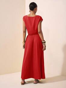 Zivah 2025 New Summer Leisure Vacation Elegant Daily Dating Beach Wear Birthday Party Round Neck Raglan Sleeves Short Sleeves Cut T-Shirt + Pleated Skirt Long Skirt Green Wave Stripe Woven Ladies Two Pieces Suit Red Crop Top And Skirt Set Red Summer Outfit Women