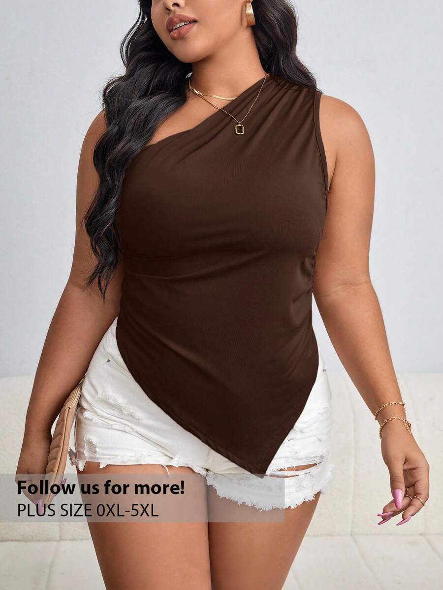 Firerie Plus Size One Shoulder Sleeveless Asymmetrical Hem Top Spring To Summer