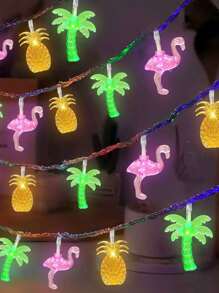 1PC10/20/40LED1.5/3/6M Summer Tropical Beach Hawaiian String Lights - Battery Operated Tropical Flamingo Pineapple Tree Lights For Swimming Pool Decorations, Hawaiian Themed Summer Outdoor Indoor Party Decorations - Multicolor - View 3