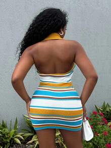 Alexandranx Colorful Polo Collar Short Dress, Minimalist Fashion Suitable For Summer - Multicolor - View 2