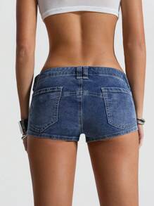 Jeanoix Women Zipper Design Tight-Fit Low Waist Denim Mini Shorts